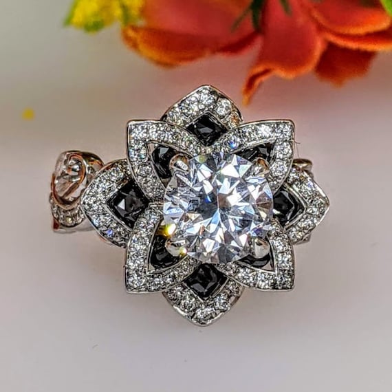 Lotus flower halo engagement best sale ring