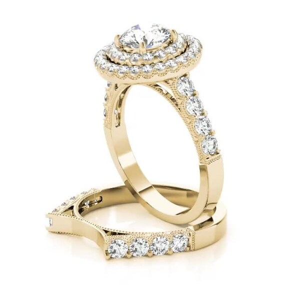 3 Stone Engagement Ring Diamond Band Yellow Gold by MDC Diamonds | Yellow