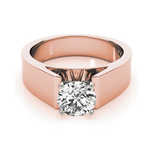 Wide band engagement rings rose best sale gold