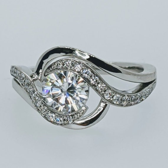 Swirl diamond cheap engagement ring