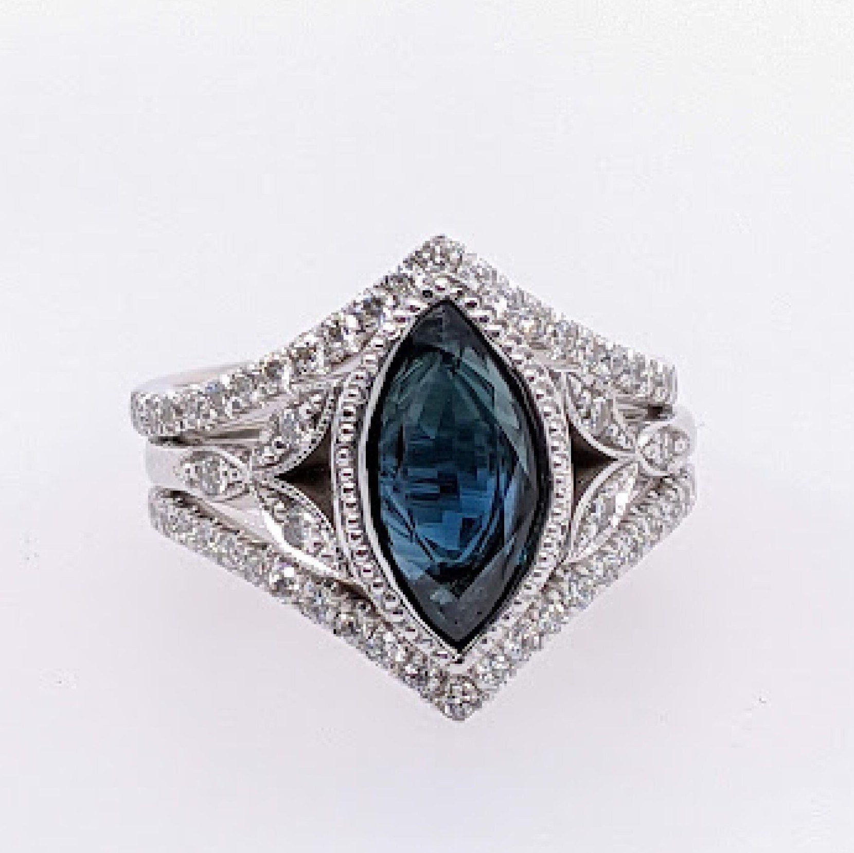 Marquise Blue Sapphire Marquise Diamond Bezel Engagement Ring - Etsy