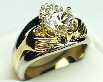 Claddagh Heart Diamond  Engagement Ring Bridal Set, Engagement Ring & Wedding Bands