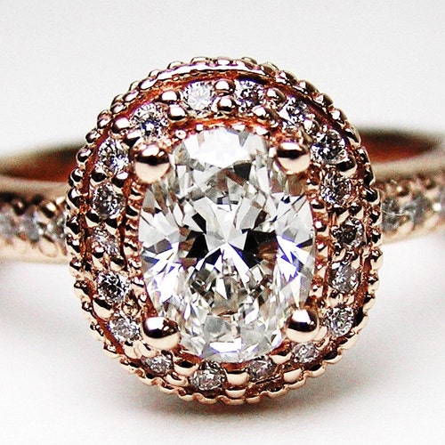 Flower Engagement Ring 14k Rose Gold Diamond Unique Flower Etsy