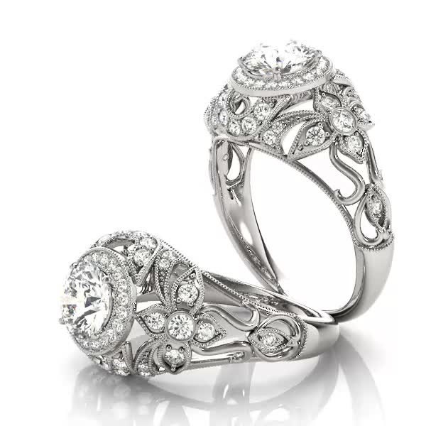 Halo Floral Filigree Diamond Engagement Ring GIA Certified Etsy Canada
