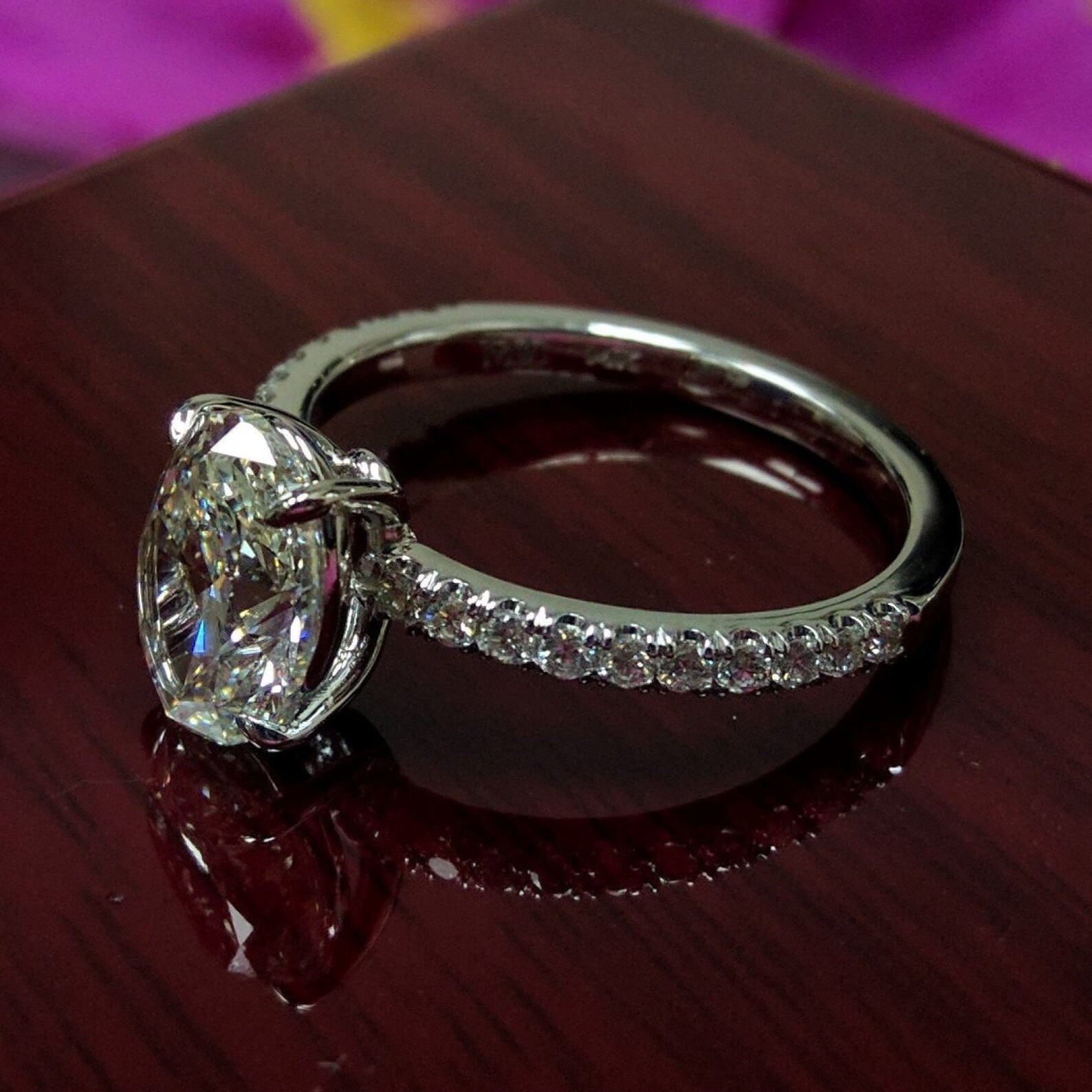 Delicate Low Profile Oval Diamond Engagement Ring 2.15 Carat Etsy