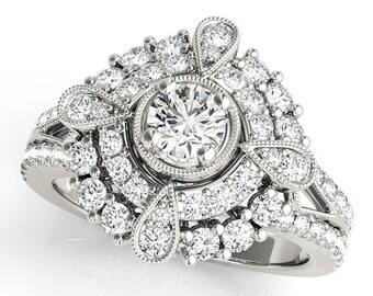 Double Halo Diamond Compass Engagement Ring