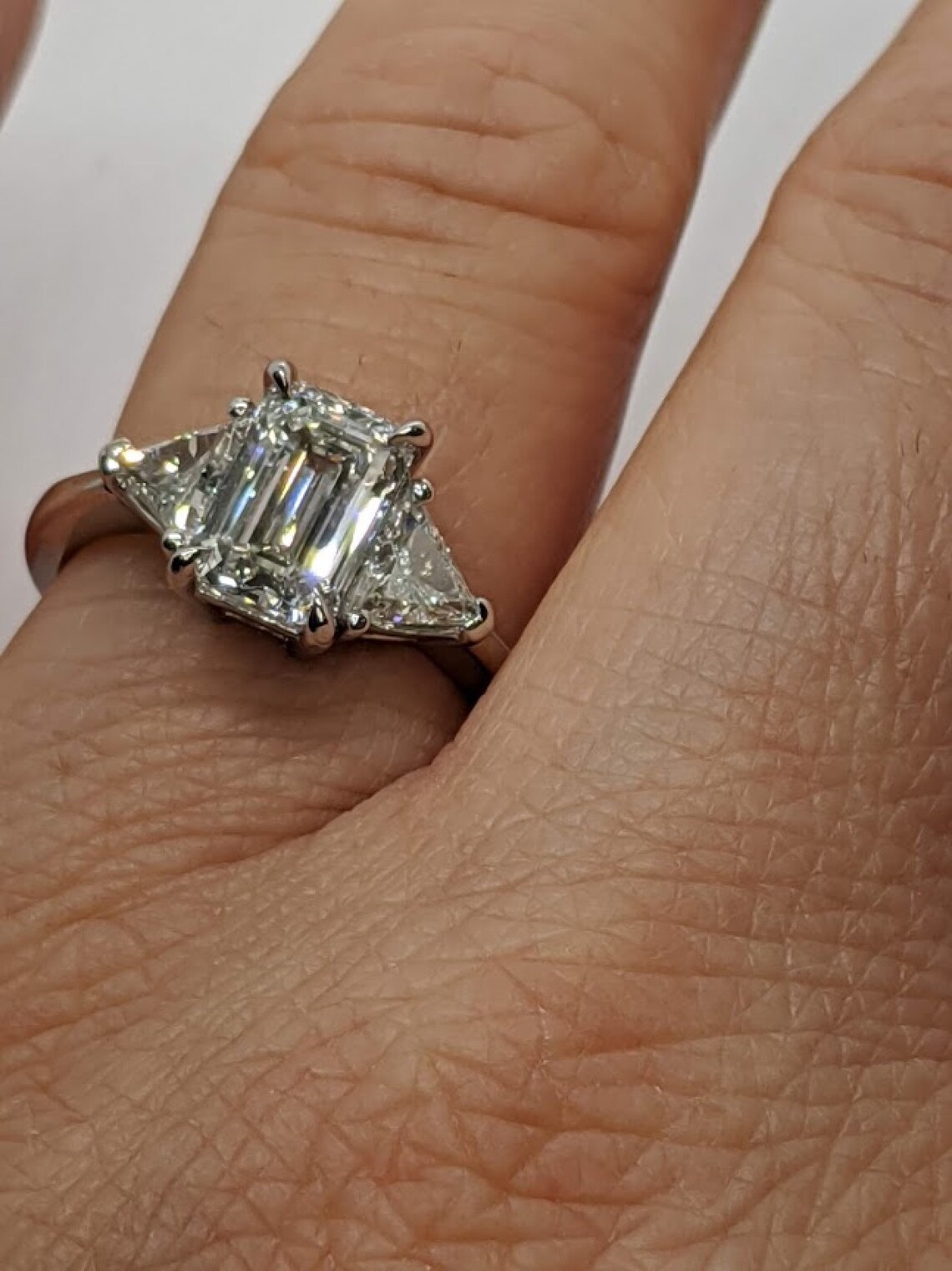 Emerald Cut Engagement Ring Trillion Side Stones in Platinum - Etsy