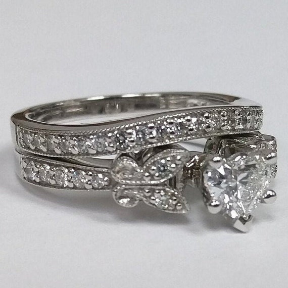 Heart Shape Diamond Butterfly Vintage Engagement Ring and Wedding