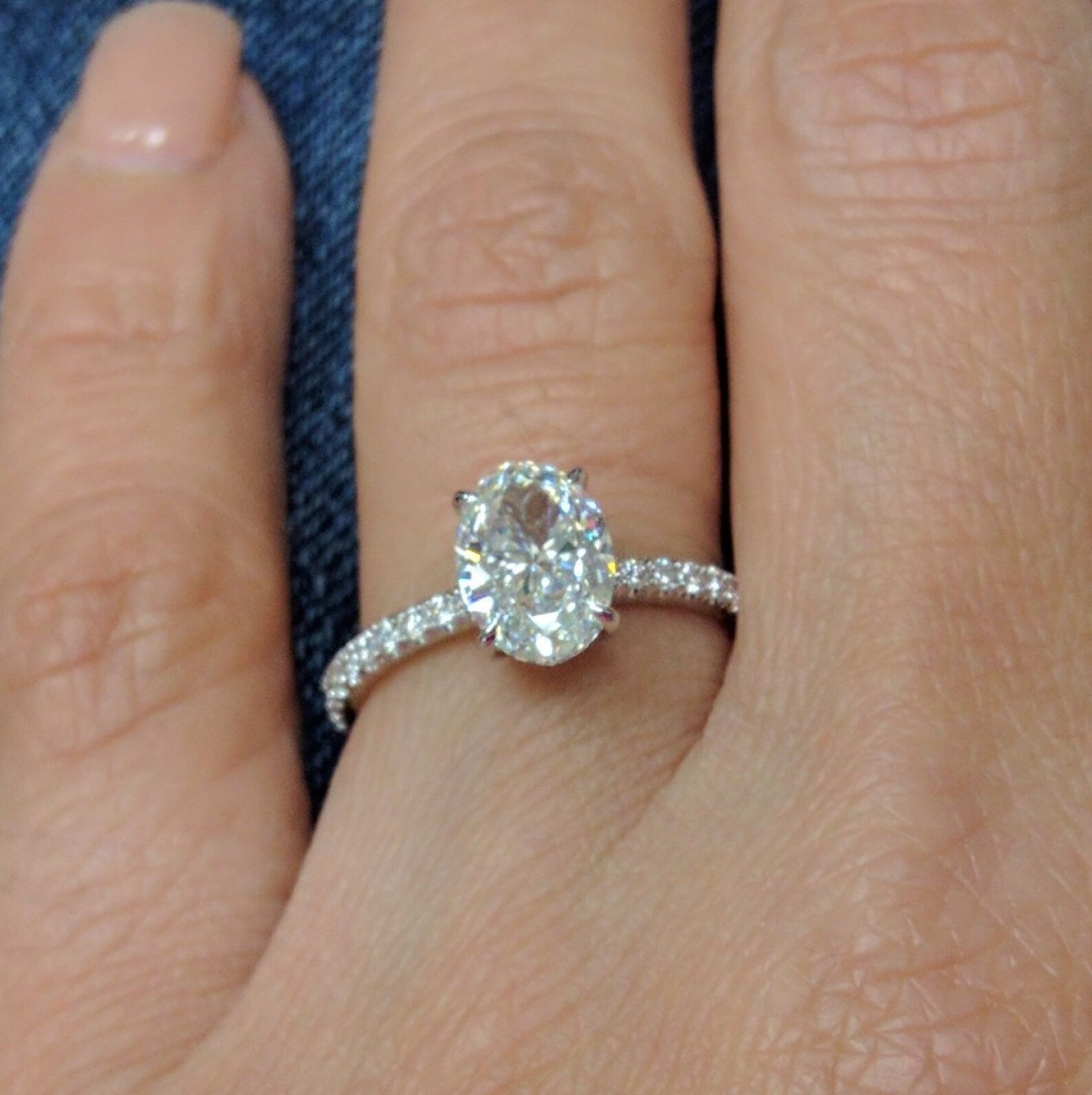 Delicate Low Profile Oval Diamond Engagement Ring 2.15 Carat Etsy