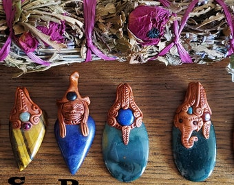 Clay and Gemstone tribal pendants