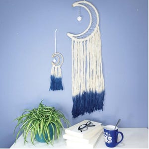 Blue Ombre Moon Macrame Wall Hanging - Boho Celestial Dream Catcher | Moon Phase Nursery Decor & Spiritual Wall Art | Two Sizes