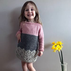 Sweater dress for girls, hand knitted wool dress, age 2-8 years. Girls dress, Hipster sweater dress, lace dress, Winter dress image 1