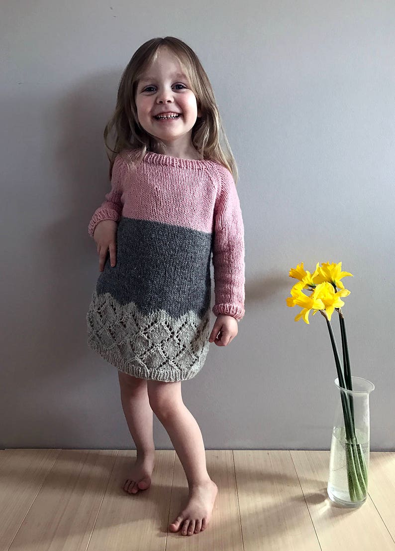 Sweater dress for girls, hand knitted wool dress, age 2-8 years. Girls dress, Hipster sweater dress, lace dress, Winter dress image 1