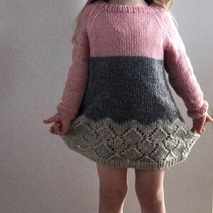 Sweater dress for girls, hand knitted wool dress, age 2-8 years. Girls dress, Hipster sweater dress, lace dress, Winter dress image 5