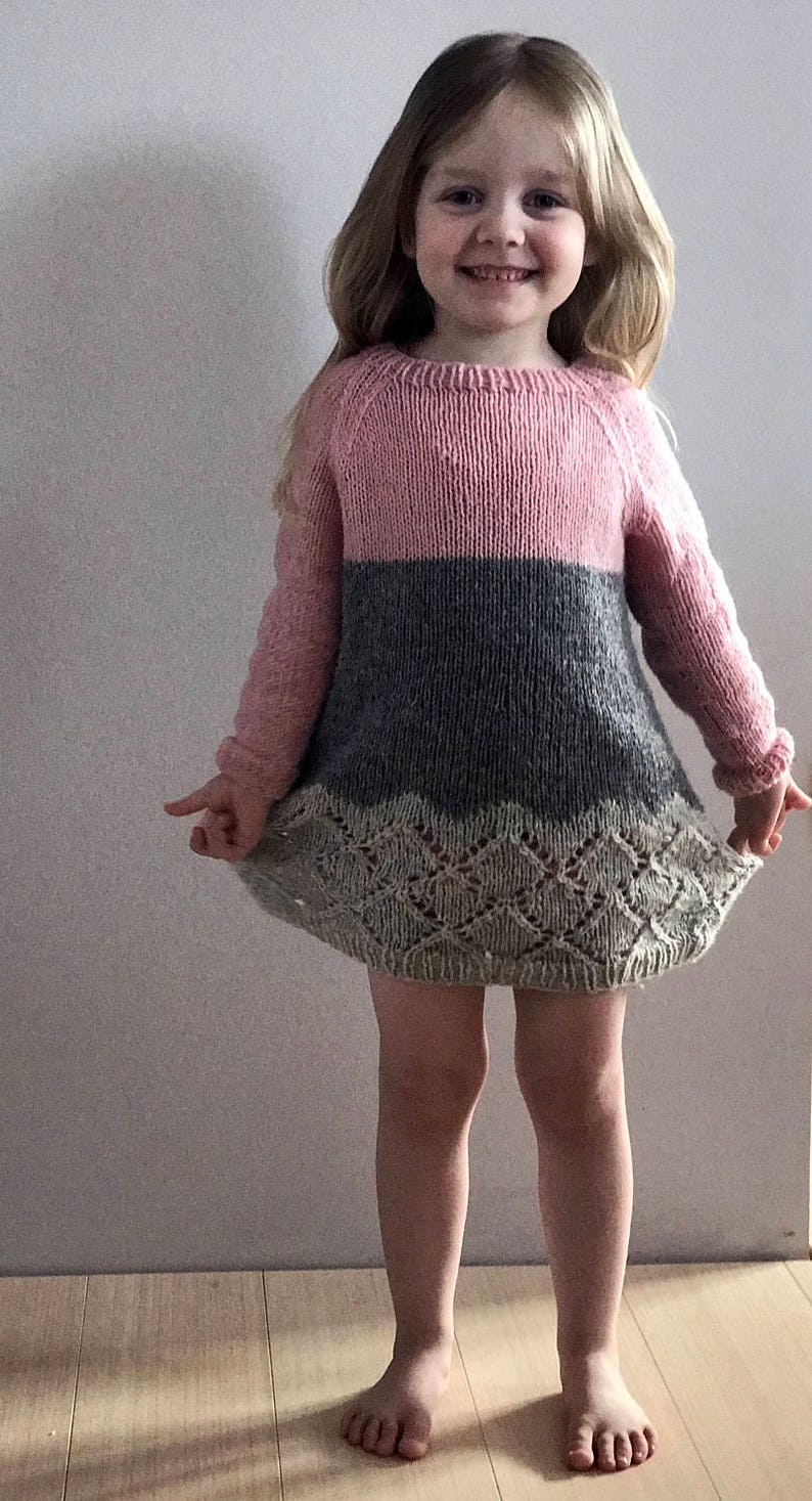 Sweater dress for girls, hand knitted wool dress, age 2-8 years. Girls dress, Hipster sweater dress, lace dress, Winter dress image 5