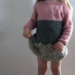 Sweater dress for girls, hand knitted wool dress, age 2-8 years. Girls dress, Hipster sweater dress, lace dress, Winter dress image 4