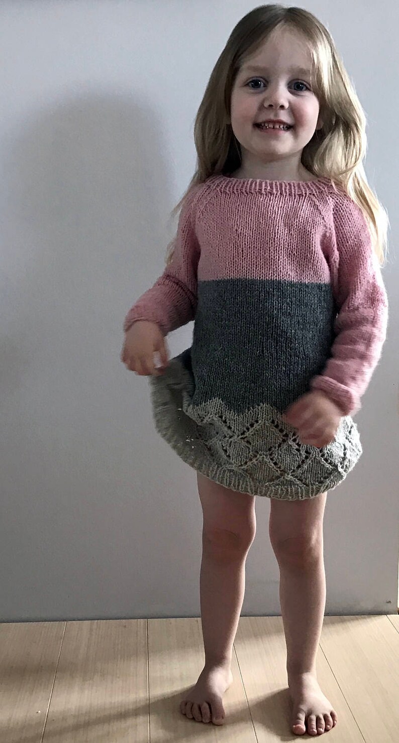 Sweater dress for girls, hand knitted wool dress, age 2-8 years. Girls dress, Hipster sweater dress, lace dress, Winter dress image 4