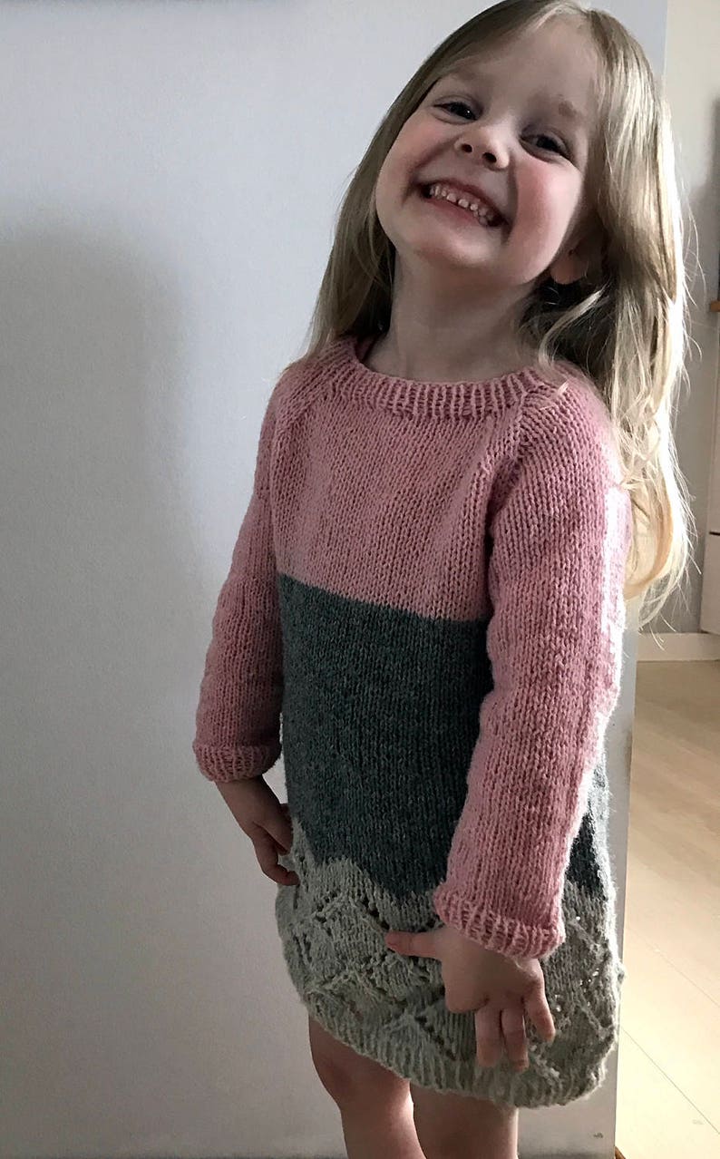 Sweater dress for girls, hand knitted wool dress, age 2-8 years. Girls dress, Hipster sweater dress, lace dress, Winter dress image 3