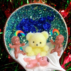 Teddy Bear and Babies Diorama Christmas Ornament