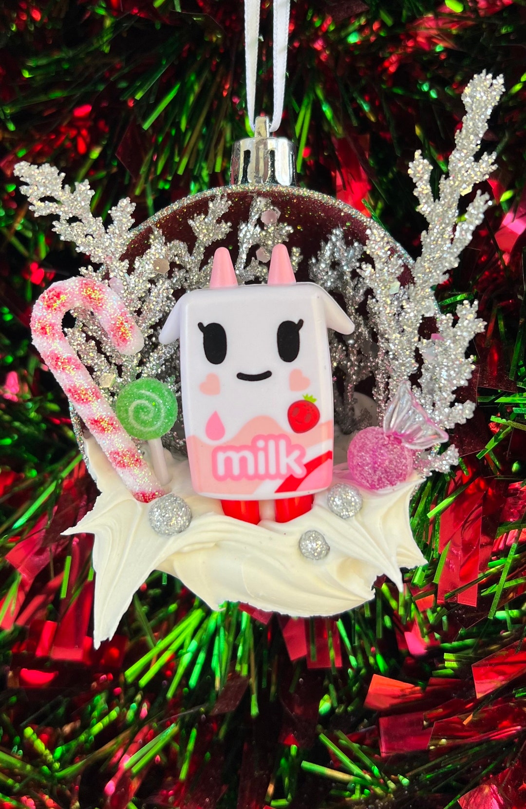 Kawaii Strawberry Milk Carton Christmas Ornament Terrarium Etsy
