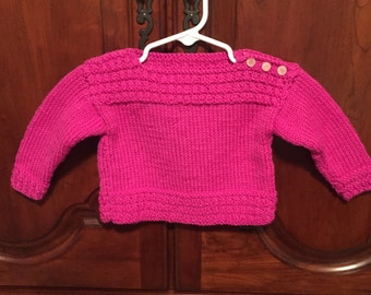 ON SALE! Boat Neck Pullover Sweater - 3-6 Mo - Pink with Teddy Bear Shoulder Buttons