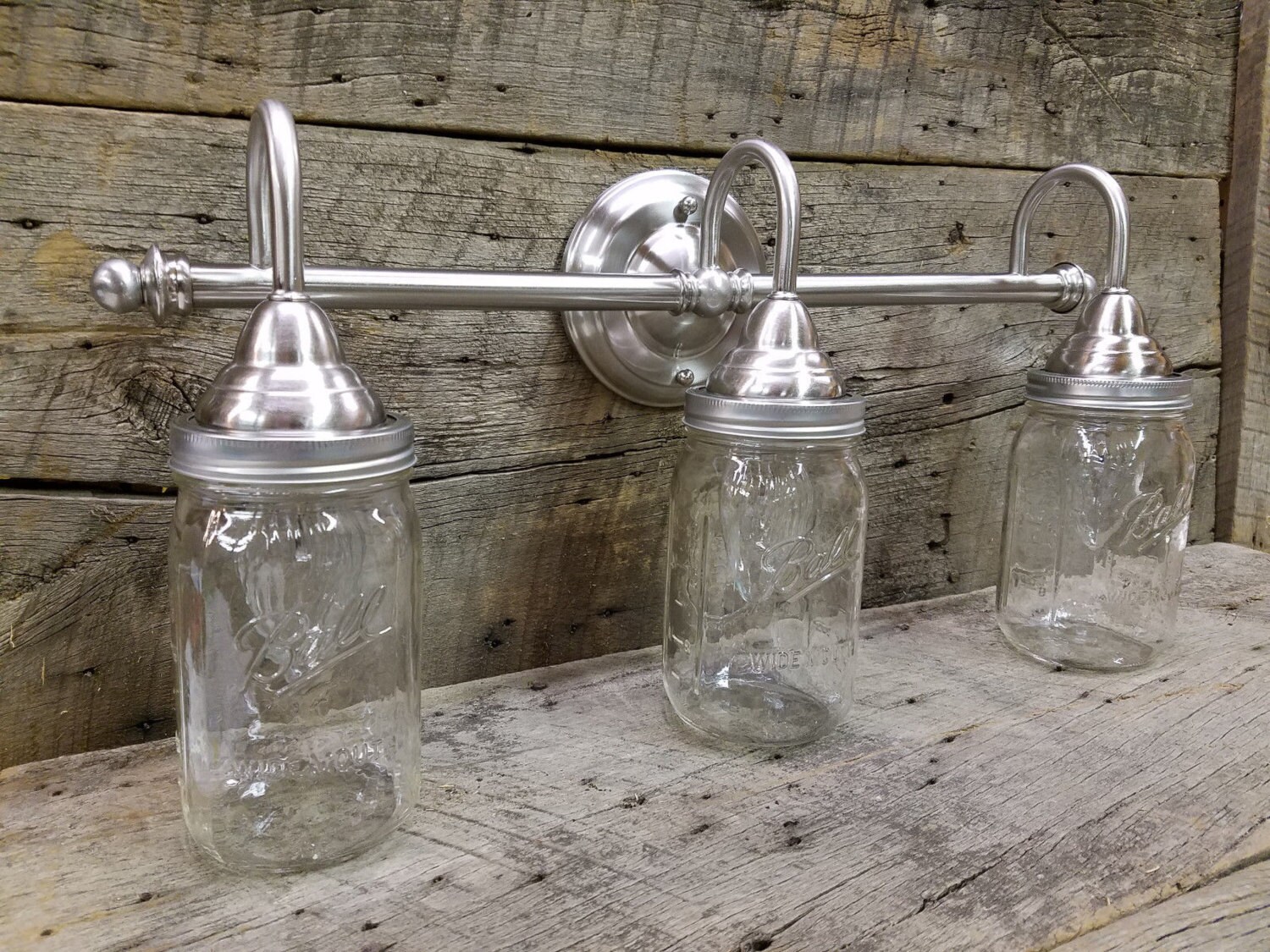 Mason Jar Light 3 Light Brushed Nickel Rustic Mason Jar Etsy