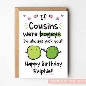 Carte d'anniversaire cousine Bogey, carte d'anniversaire drôle pour cousin, carte d'anniversaire cousine idiote, carte d'anniversaire pour enfants, carte d'anniversaire pour enfants