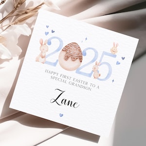 Première carte de Pâques personnalisée de petit-fils, carte de Pâques personnalisée 2025, carte de Pâques de petit garçon lapin, spécial petit-fils 1ère Pâques