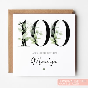 Carte personnalisée 100e anniversaire, carte 100e anniversaire, carte d'anniversaire moderne, jolie carte 100e anniversaire pour elle, carte 100e anniversaire grand-mère