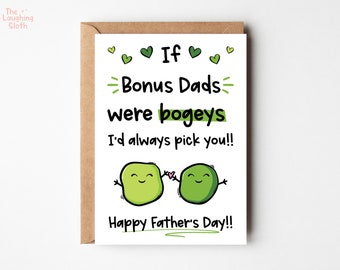 Funny Bonus Dad Father's Day Card - Bogey Fathers Day Card For Bonus Dad - Silly Bonus Dad Card - Fathers Day Card For Him - Step Dad Card