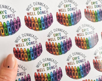 Personalised Rainbow Crayons Teacher Stickers, Rainbow Teacher Stationery, Reward Stickers, Cute Teacher Supplies, Rainbow Teacher Gift