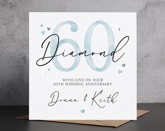 Personalised Diamond Anniversary Card, 60th Wedding Anniversary Card, Custom Sixty Year Anniversary Card, 60th Anniversary Card
