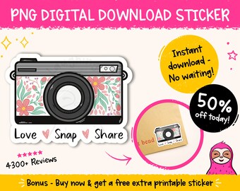 Flower Camera Love Snap Share Printable Sticker, Instant Downloadable PNG Sticker, Review Sticker, Camera Download Sticker, Business Sticker