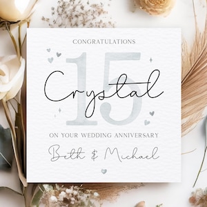 Carte d'anniversaire en cristal personnalisée, carte de 15e anniversaire de mariage, carte de 15 ans personnalisée, carte de 15e anniversaire