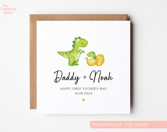 Personalised First Father's Day Card, Daddy and Me Card, Dinosaur Fathers Day Card, On Our First Father's Day, Fathers Day Card For Daddy
