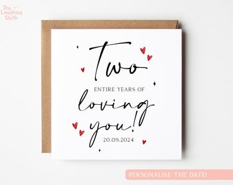 Personalised 2 Year Anniversary Card, 2 Years Loving You Card, 2nd Anniversary Card, Boyfriend 2nd Anniversary, Girlfriend 2nd Anniversary