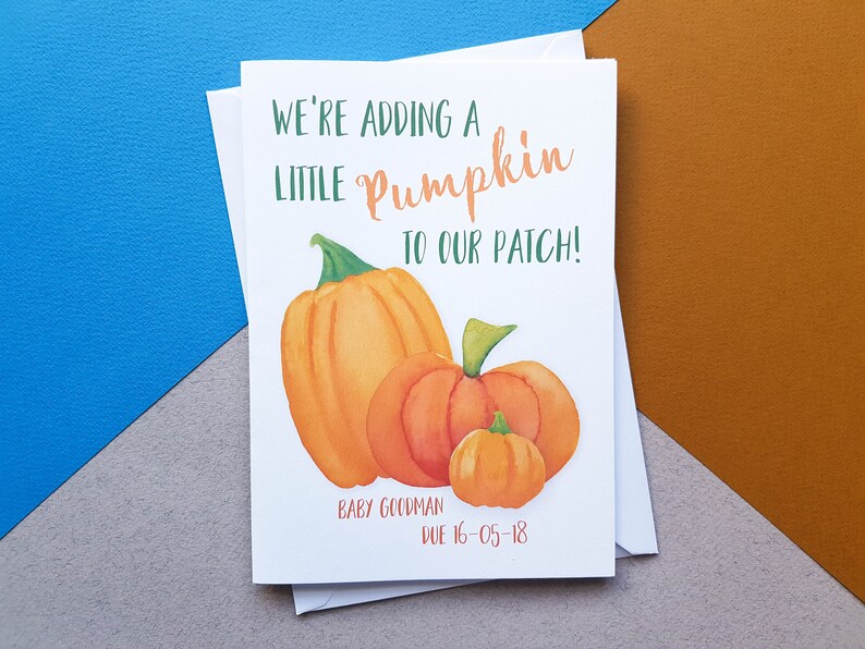 Personalised Pumpkin Pregnancy Announcement Card Fall Baby image 0
