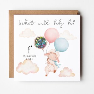 Carte de révélation de sexe à gratter mignonne, carte de révélation de genre, carte de révélation de bébé garçon, carte de révélation de surprise, carte de révélation de bébé fille, carte de bébé de mouton