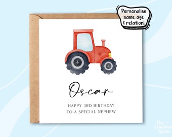 Personalised Red Tractor Birthday Card, Personalised Farm Birthday Card, Red Tractor Card, Tractor Birthday, Farm Theme Kids Birthday Card