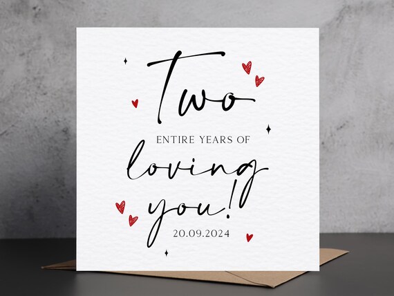 Personalised 2 Year Anniversary Card, 2 Years Loving You Card, 2nd Anniversary Card, Boyfriend 2nd Anniversary, Girlfriend 2nd Anniversary