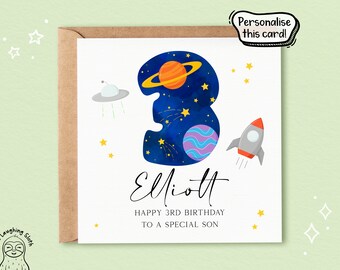 Personalised Son 3rd Birthday Card, Special Son Space 3rd Birthday Card, Special Son 3rd Birthday Card, Personalised Boys 3rd Birthday Card