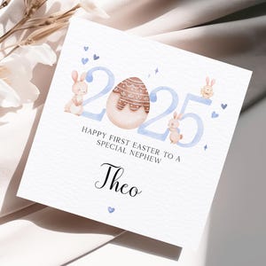 Carte de Pâques personnalisée premier neveu, carte de Pâques personnalisée 2025, carte de Pâques bébé garçon lapin, spécial neveu 1ère Pâques
