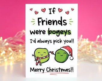 Bogey Friend Christmas Card, Funny Christmas Card For Friend, Silly Friend Christmas Card, Kids Christmas Card, Christmas Card For Girls