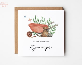 Gramps Gardening Birthday Card, Worlds Best Gramps Birthday Card, Wheel Barrow Gramps Birthday Card, Card For Gramps, Happy Birthday Gramps