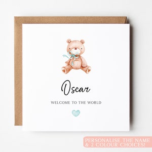 Carte personnalisée de bébé garçon ours en peluche, carte personnalisée de nouveau-né, carte de bébé garçon, carte de bienvenue dans le monde, carte de nouveau-né, carte c'est un garçon