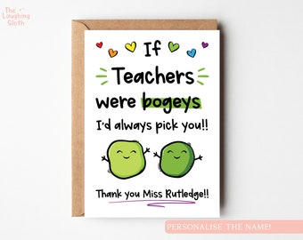 Bogey Teacher Thank You Card, Funny Personalised Teacher Card, Silly Teacher Card, Personalised Teacher Card, Thank You Teacher