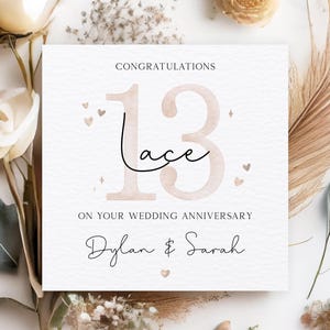 Carte d'anniversaire personnalisée en dentelle, carte d'anniversaire de mariage pour 13 ans, carte d'anniversaire de 13 ans personnalisée, carte d'anniversaire pour 13 ans d'amis