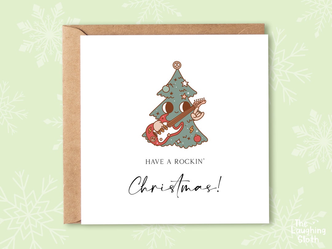 Musician Christmas Card, Retro Christmas Card for Musician, Guitar Christmas Card, Musical