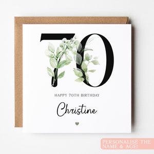 Carte personnalisée 70e anniversaire, carte 70e anniversaire, carte d'anniversaire moderne, jolie carte 70e anniversaire pour elle, carte 70e anniversaire