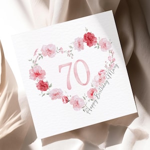 Carte d'anniversaire florale personnalisée des 70 ans, carte d'anniversaire rose pour maman, carte des 70e roses roses pour maman, grand-mère, grand-mère, tout nom ou relation, tout âge
